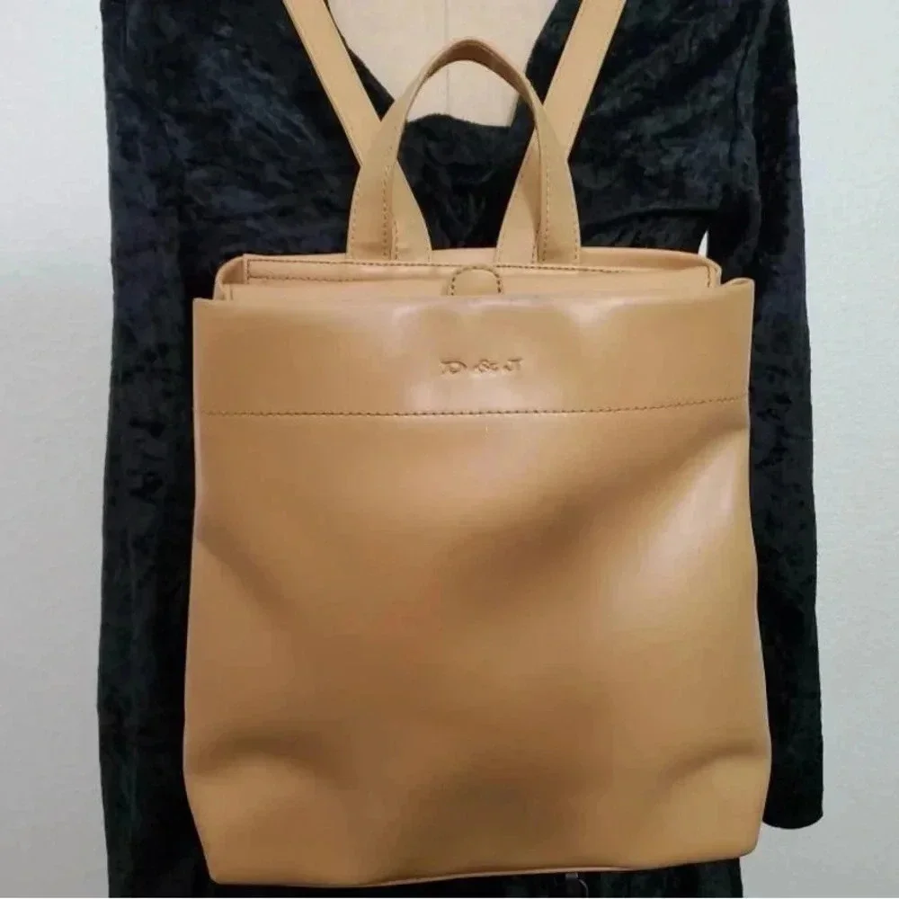 Vintage Tan Camel Leather Boho Market Travel IPAD Tote Backpack